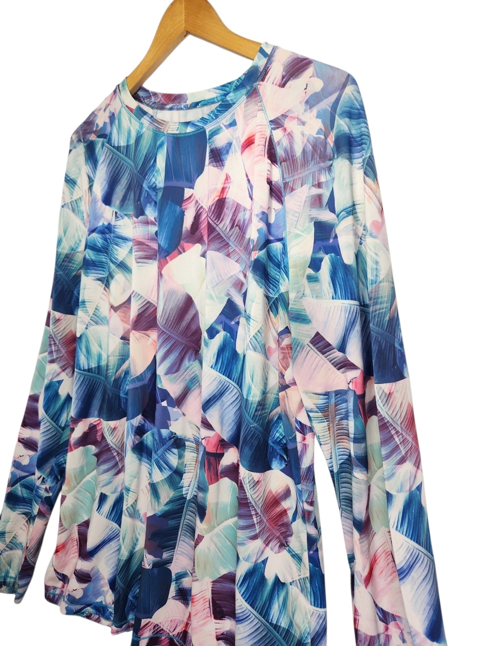 Reel Legends Women’s XL Performance Rash Guard Tropical Palm Sun Shirt Blue Pink - Picture 2 of 9